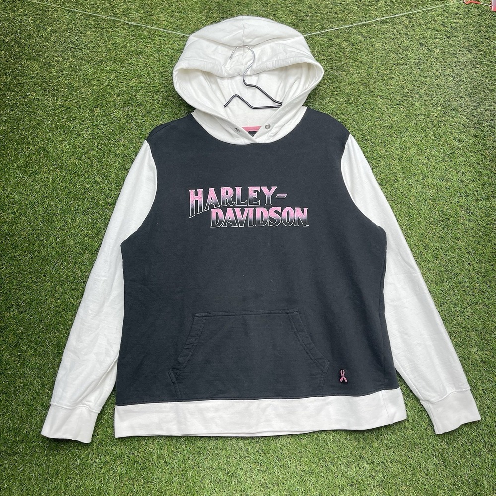 Harley Davidson Hoodie Womens 2XL Black White Sweatshirt Biker y2k Grunge